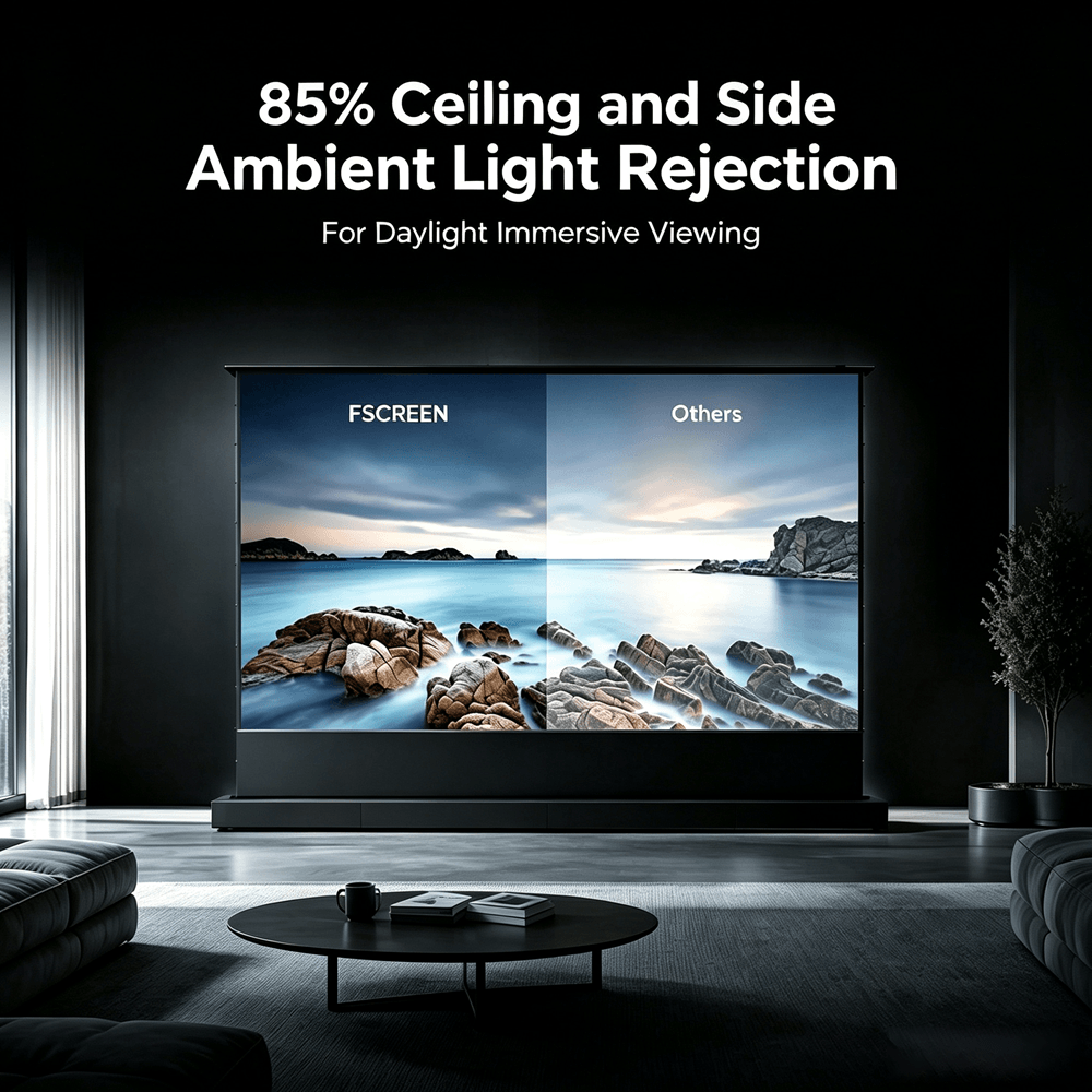 Aura Series Fresnel ALR Motorized Floor Rising Projection Screen -100 Inch