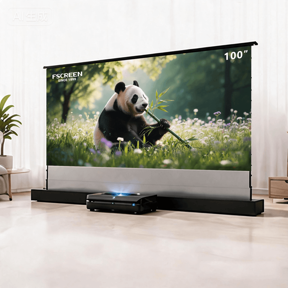 Aura Series Fresnel ALR Motorized Floor Rising Projection Screen -100 Inch