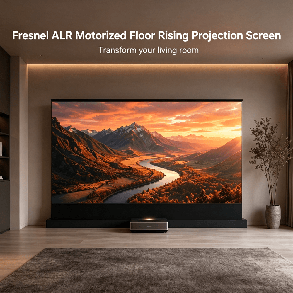 Aura Series Fresnel ALR Motorized Floor Rising Projection Screen -100 Inch